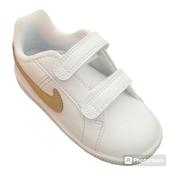 Nike Court Royale White Leather Kids Sneakers with Gold Swoosh Size 7c - Picture 3 of 10